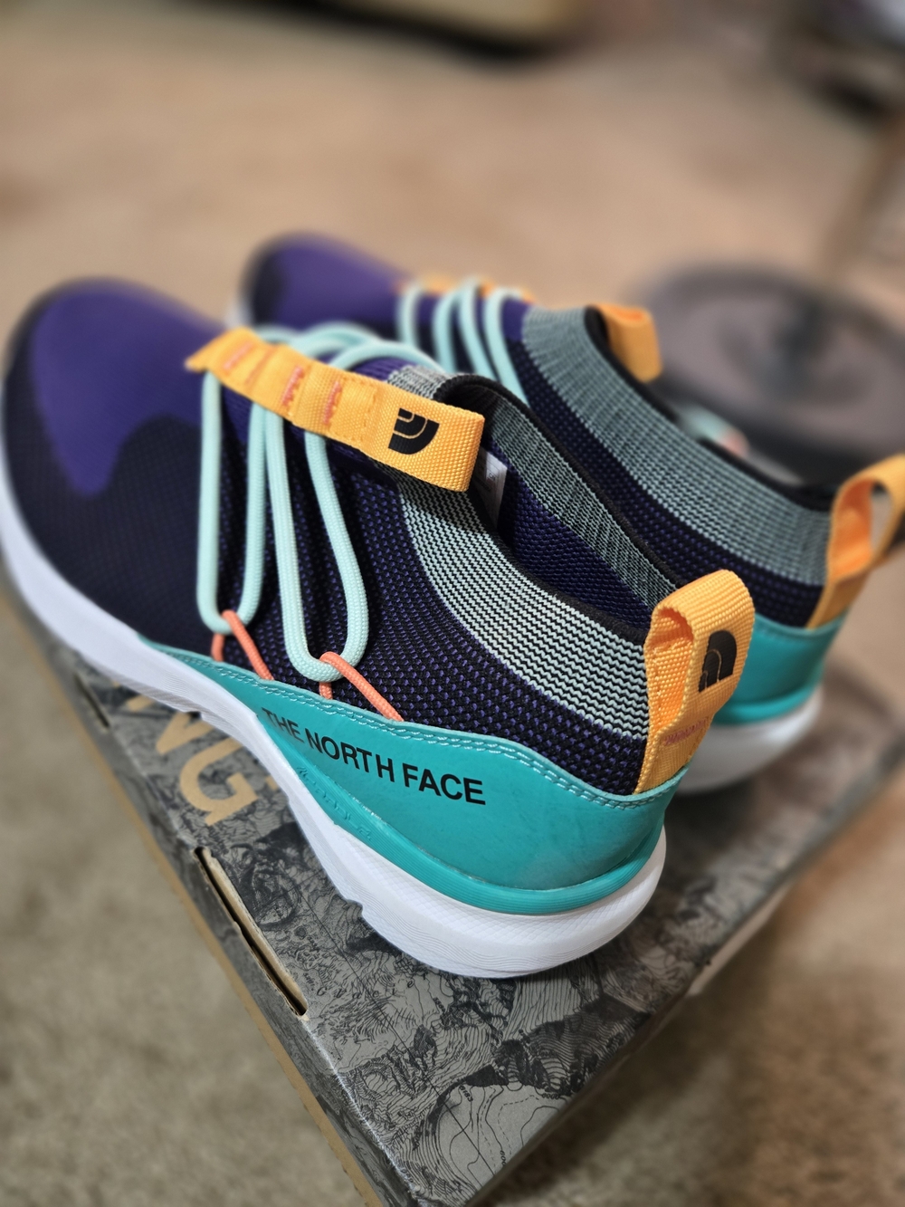 The North Face Men's Sumida Moc Knit Shoes Heliotrope Purple Teal Orange Sz 8